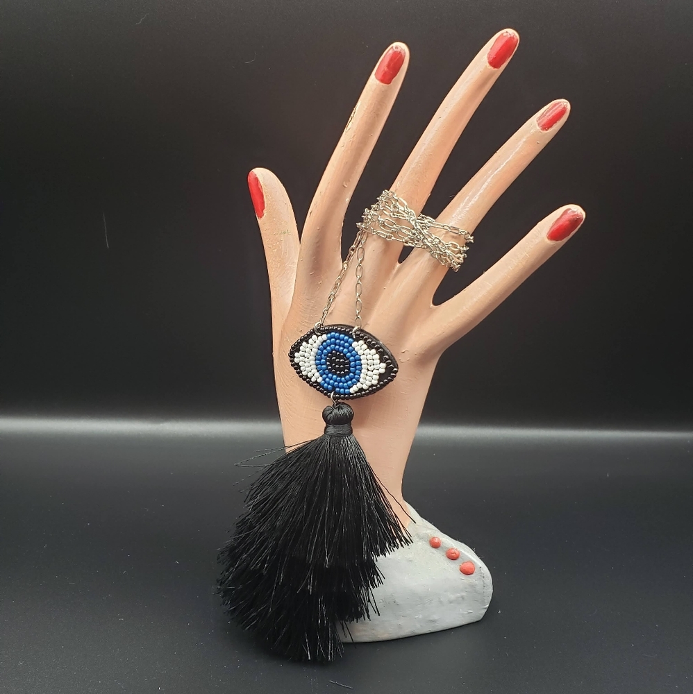 Beaded evil eye with tassel necklace